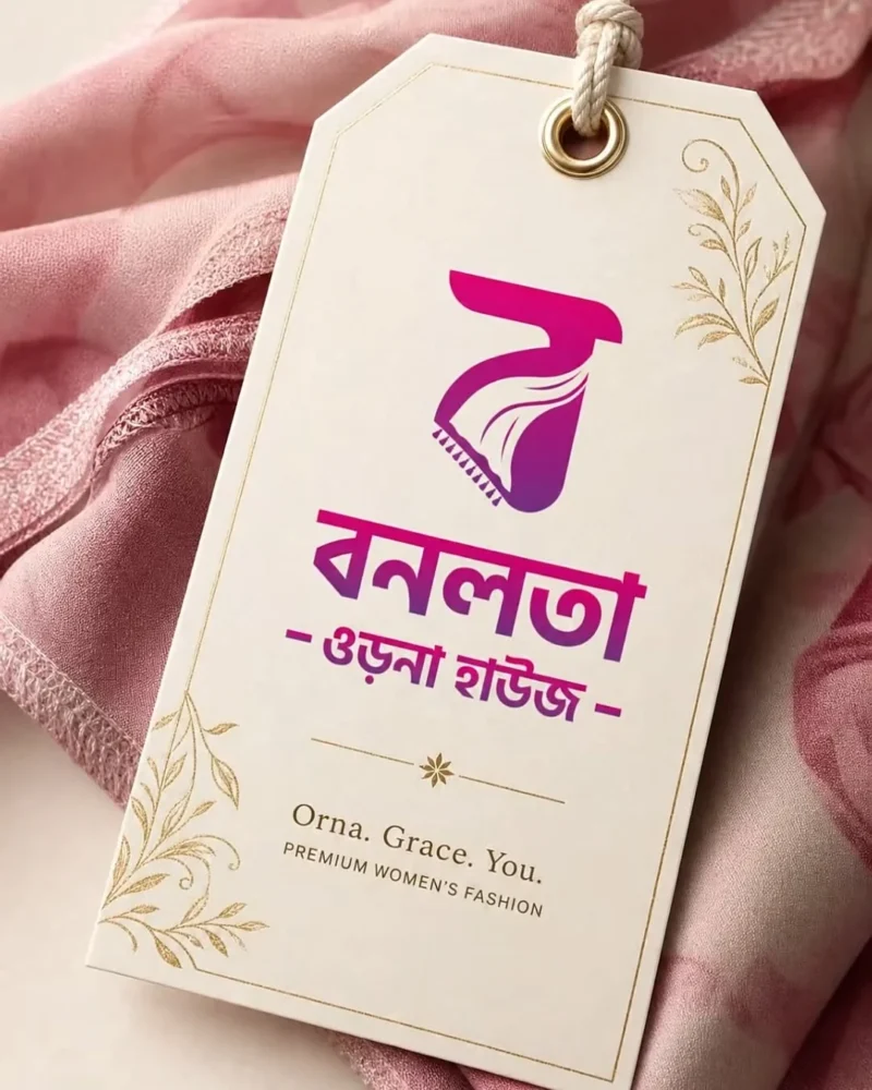 Bonolota Orna House hang tag on pink fabric