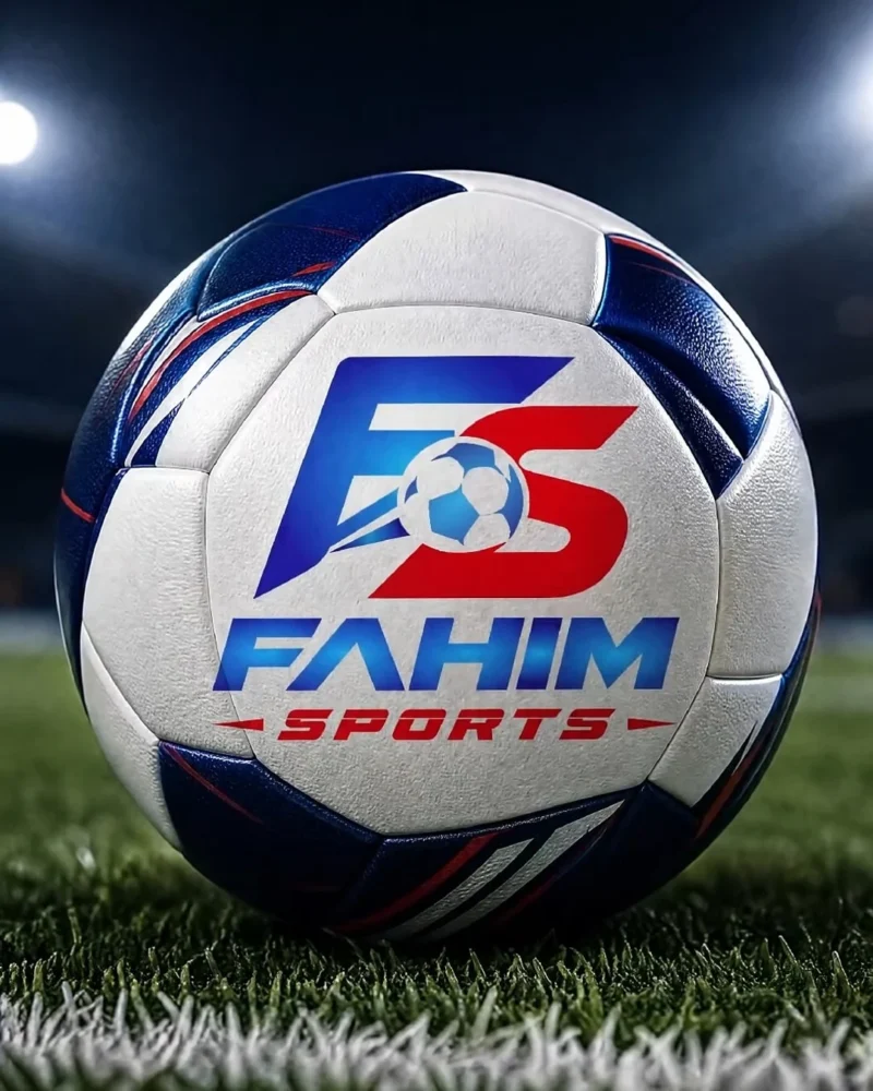 Fahim Sports logo on a football on the pitch