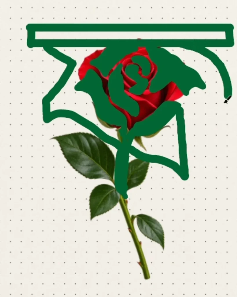 Rose traced into the Bangla letter ফ