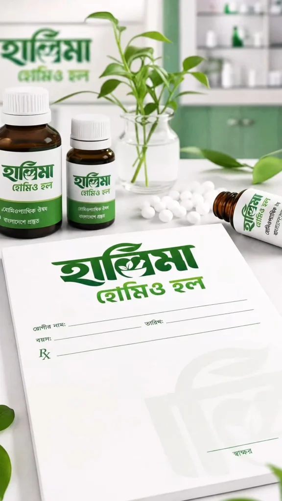 Halima Homeo Hall prescription pad and medicine bottles