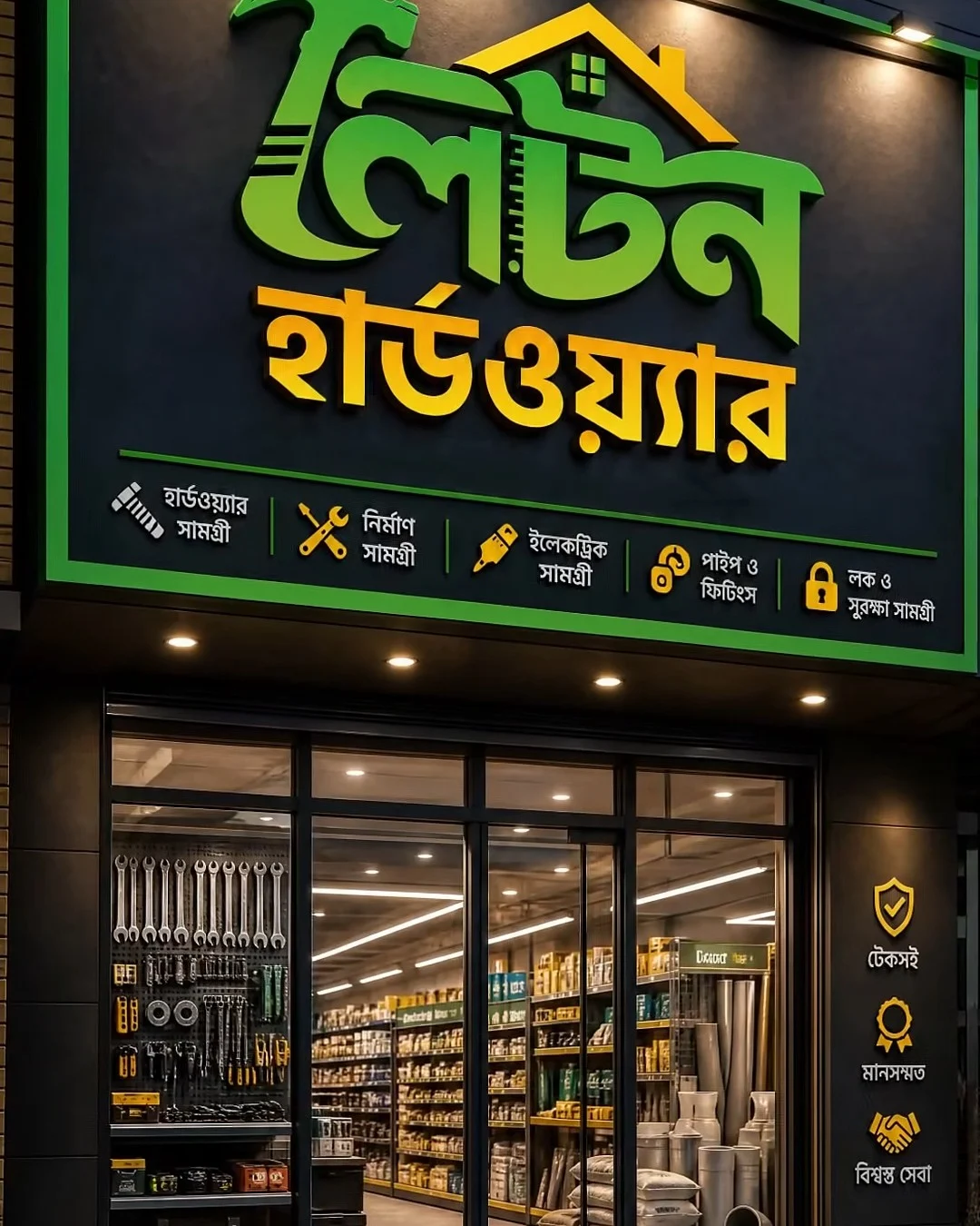 Liton Hardware illuminated shop front