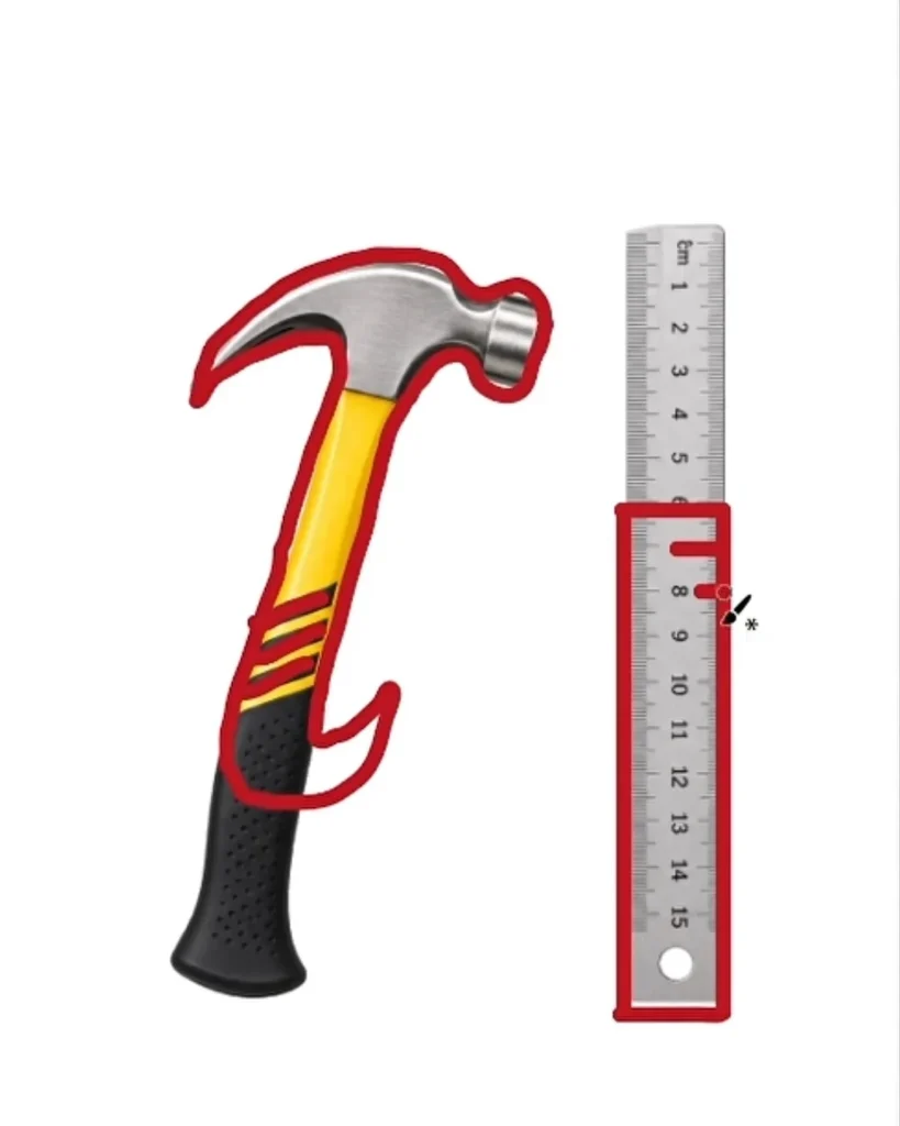 Hammer and ruler traced into Bangla letters
