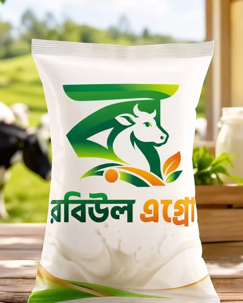Robiul Agro logo on a milk pouch