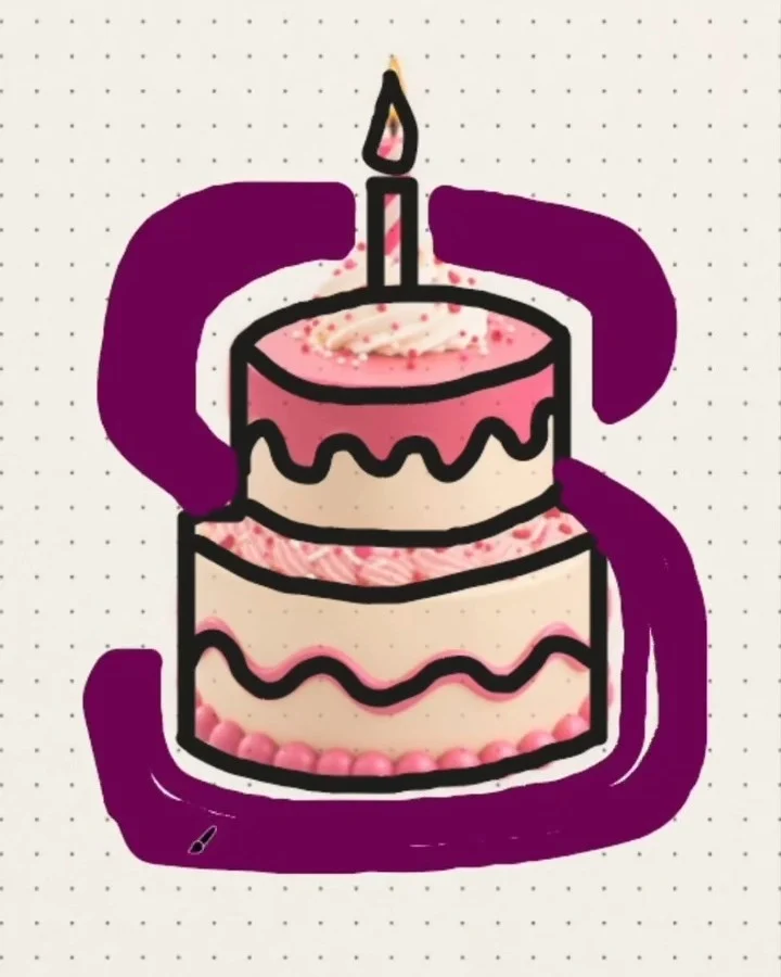 Birthday cake traced into the letter S