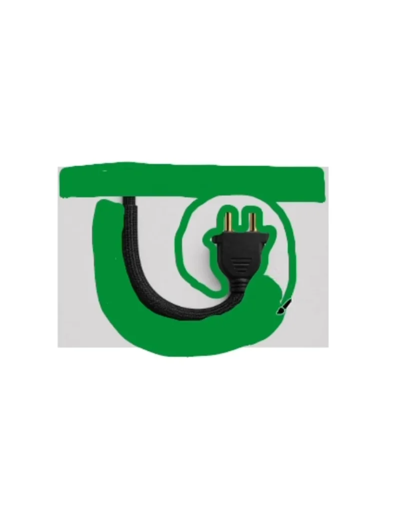 Power cable and plug traced into the Bangla letter ত